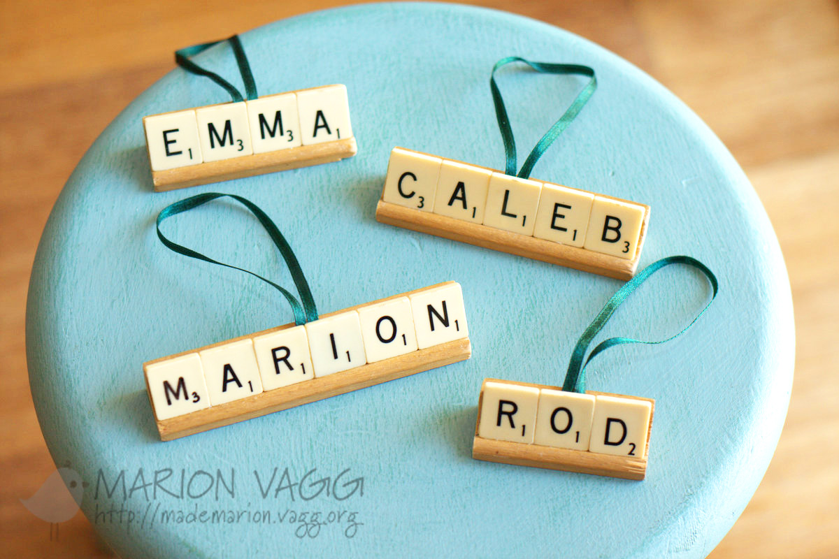 Scrabble Tile ornaments - Marion Vagg